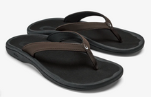Load image into Gallery viewer, brown strap flip flop and logo with black sole and white back ground
