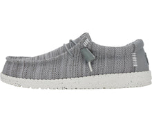 Load image into Gallery viewer, A pair of grey stretch mesh sneakers with elastic laces and a cushioned ankle collar.