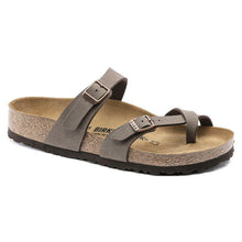Load image into Gallery viewer, A pair of brown Birkenstock thong sandals with crisscross straps and a single toe loop.