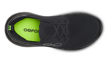 Load image into Gallery viewer, Black running shoe with green interior on a white background