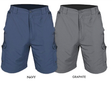 Load image into Gallery viewer, Two pairs of shorts, one navy and one graphite gray, on a white background.
