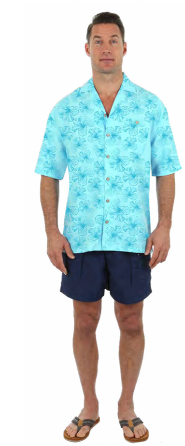 HPS02 MEN'S STRECH HAWAIIAN HIBISCUS PRINT