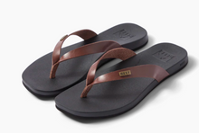Load image into Gallery viewer, Pair of black and brown sandals with 'REEF' branding on a white background
