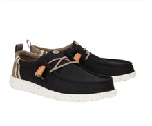 Load image into Gallery viewer, Black casual shoes with white soles on a white background
