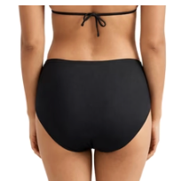 Load image into Gallery viewer, Black high-waisted bikini bottom on a plain background
