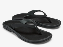 Load image into Gallery viewer, balck strap flip flop and logo with black sole and white  back ground
