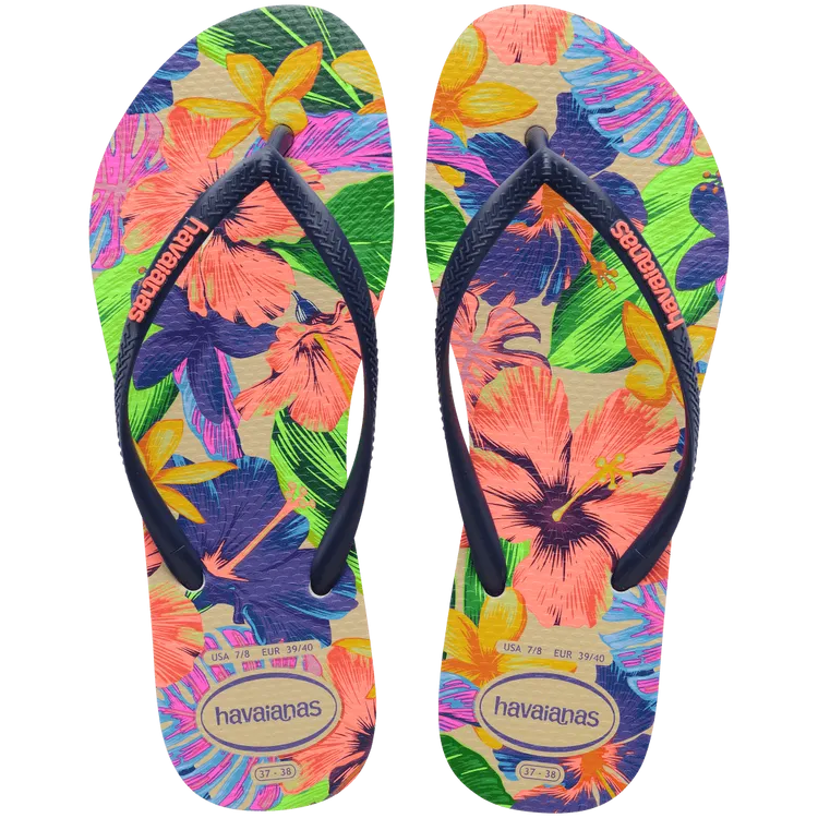 4149011 Slim Floral Neon Flip Flops