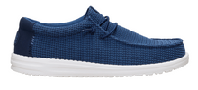Load image into Gallery viewer, Blue textured slip-on shoe with white sole on a white background
