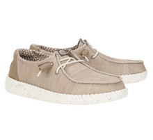 Load image into Gallery viewer, Pair of beige casual shoes with white soles on a white background
